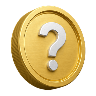Pièce en or 3D avec point d'interrogation, élément décoratif figurant sur la page FAQ